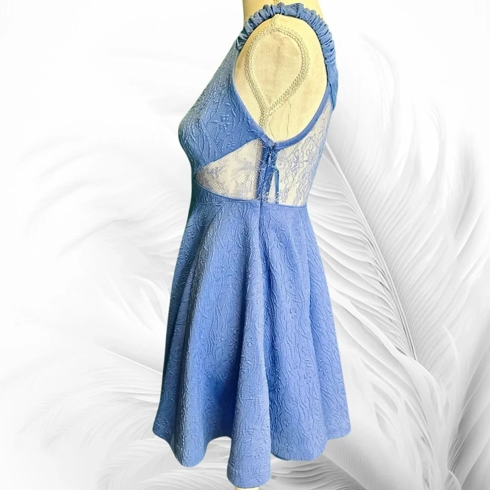 NWOT Free People Femme ‘Brooklyn’ Skater Mini Dress in Cornflower Blue Size XS